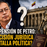 Montaje sobre la controversia por la propuesta de suspensión del presidente Gustavo Petro y el debate constitucional sobre sus efectos durante el período electoral de 2026.