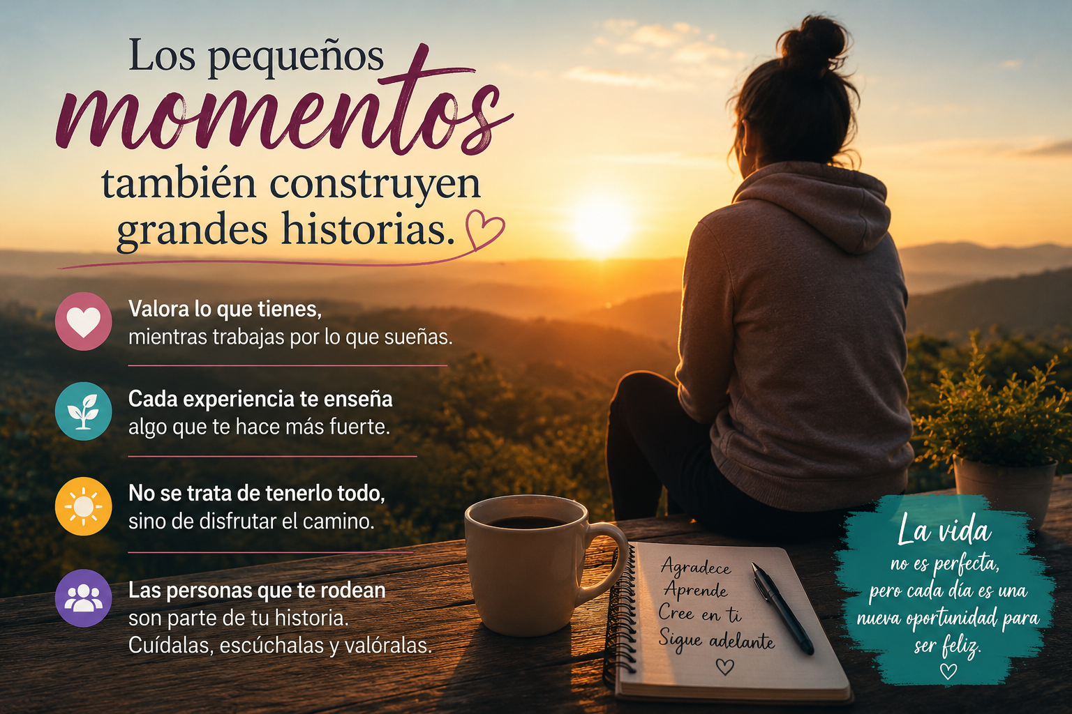 Reflexión de vida sobre valorar los momentos y aprendizajes diarios